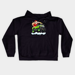 Christmas Santa Claus Riding In Monster Truck Boys Kids Xmas Kids Hoodie